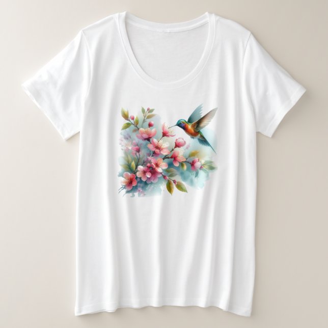Camiseta Plus Size Trabalho de arte de pássaro-primavera (Frente do Design)