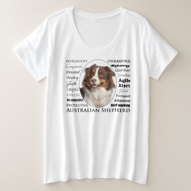 Camiseta Plus Size Traços de Shepherd Vermelho Australiano (Frente do Design)