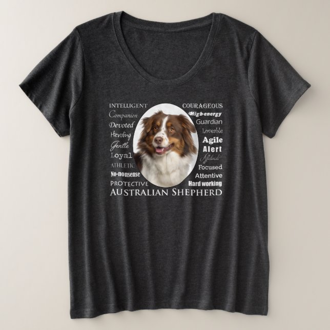 Camiseta Plus Size Traços de Shepherd Vermelho Australiano (Frente do Design)