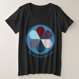 CAMISETA PLUS SIZE TRENDY BLUE PATCHWORK PATTERNY FLOWIN TEXTO