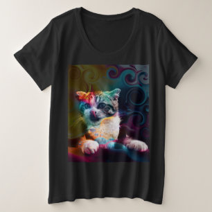 CAMISETA PLUS SIZE TRENDY COLORFUL CAT ART