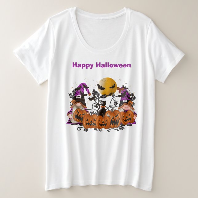 Camiseta Plus Size Trendy Happy Halloween Gnomo (Frente do Design)