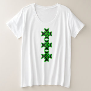 Camiseta Plus Size Três nós Abstrato Celtas Brilhantes Verde Preto
