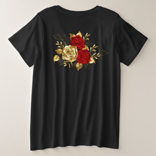 Camiseta Plus Size Três Rosas de joalharia (Verso do Design)