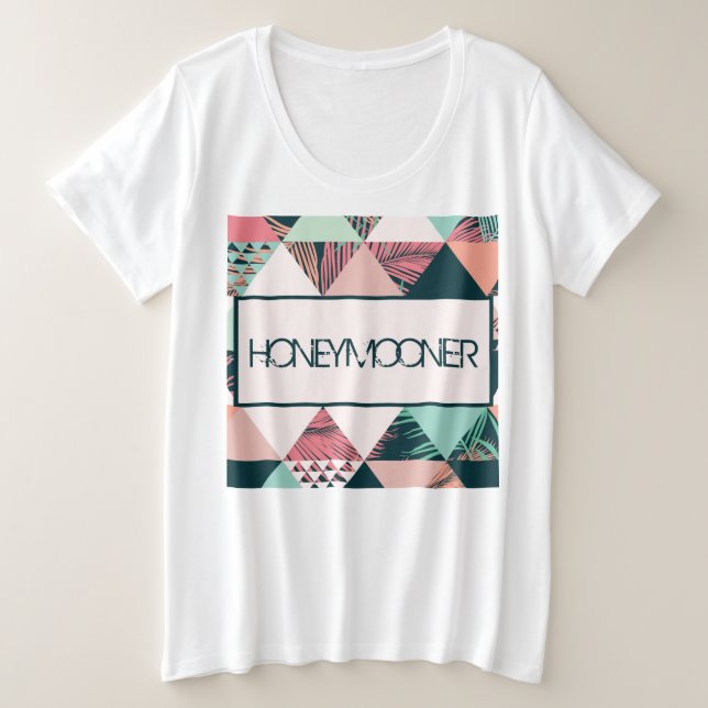 Camiseta Plus Size Triângulos botânicos (Frente do Design)