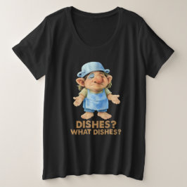 Camiseta Plus Size Troll Engraçado de Cozinha - Pratos? Que pratos? C