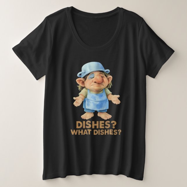 Camiseta Plus Size Troll Engraçado de Cozinha - Pratos? Que pratos? C (Frente do Design)