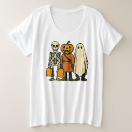 Camiseta Plus Size Truque de Halloween ou Tripulação de Tratamentos