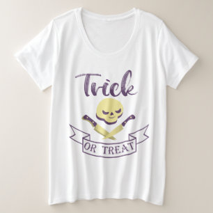 Camiseta Plus Size Truque ou tratamento de ossos cruzados do crânio