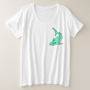 Camiseta Plus Size tubarão sorridente desenho animado azul verde ocea