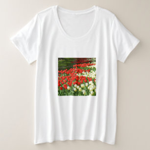 Camiseta Plus Size Tulipas vermelhas e brancas