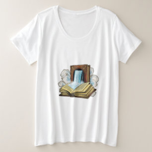 Camiseta Plus Size Um livro se abrindo, com uma cachoeira