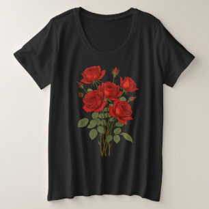 Camiseta Plus Size Uma Ilustração Vetorial de um Buquê de Rosas Verme