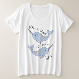 Camiseta Plus Size Unicórnios do mar de Narwhal do arco-íris mais o