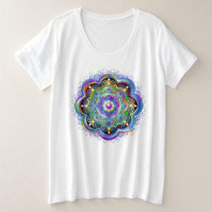 Camiseta Plus Size Universo Mandala Cores Psicodélicas