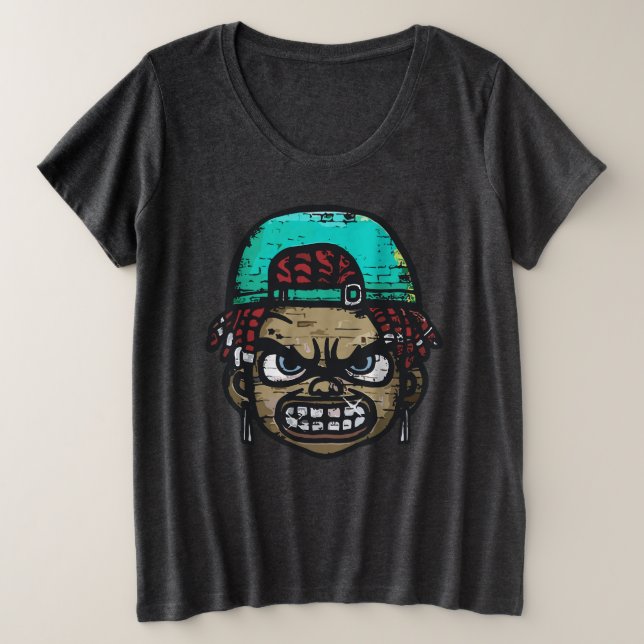Camiseta Plus Size Urbano Rebelde: Estilo de Grafite Face (Frente do Design)
