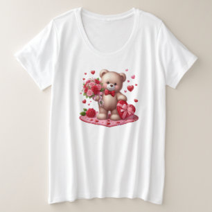 Camiseta Plus Size Urso de pelúcia Dia de os namorados, bonito e clás