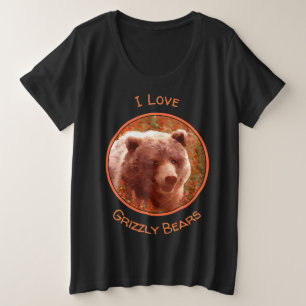 Camiseta Plus Size Urso Grizzly na Pintura de Arte Selvagem com Algas