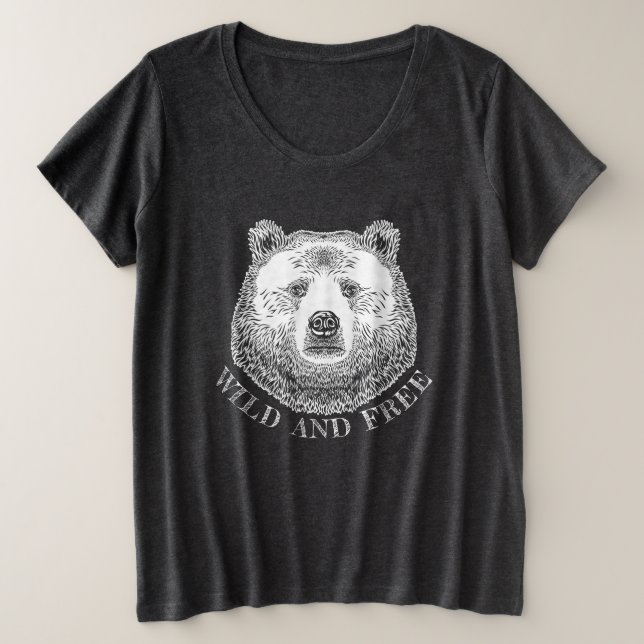 Camiseta Plus Size Urso, Selvagem E Gratuita, Ilustração Desenhada À  (Frente do Design)