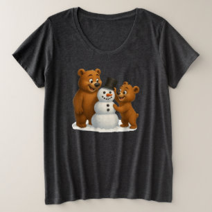 Camiseta Plus Size ursos fofos construindo um boneco de neve