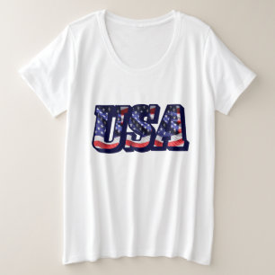 Camiseta Plus Size USA Flag Letters, Flag Women's Plus-Shirt