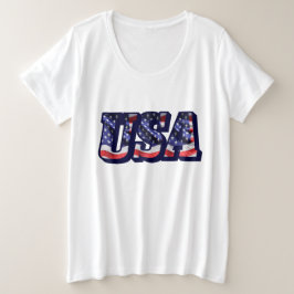 Camiseta Plus Size USA Flag Letters, Flag Women's Plus-Sized
