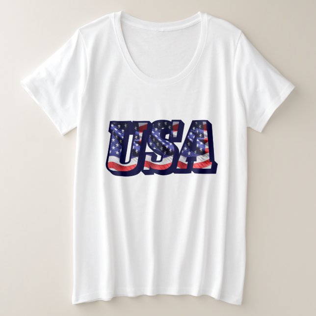 Camiseta Plus Size USA Flag Letters, Flag Women's Plus-Sized (Frente do Design)