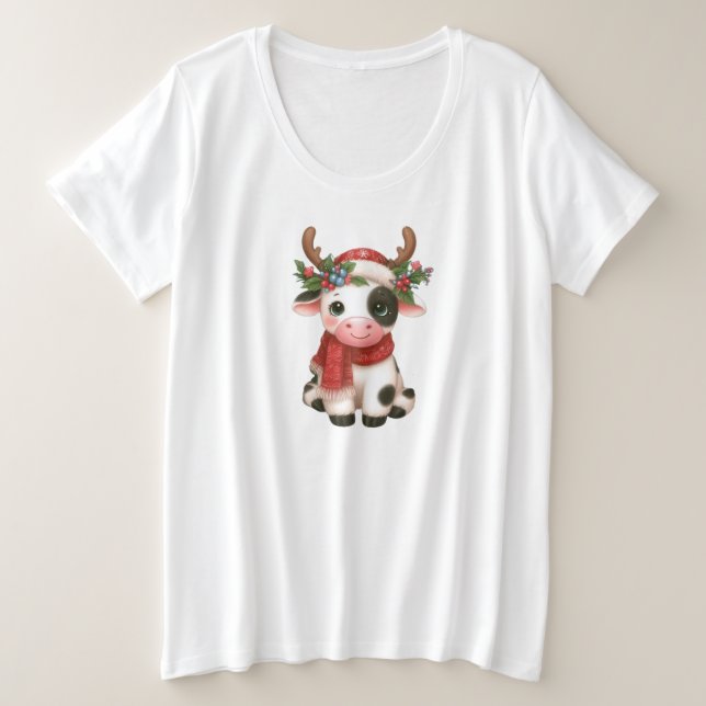 Camiseta Plus Size Vaca doce de Natal feliz (Frente do Design)