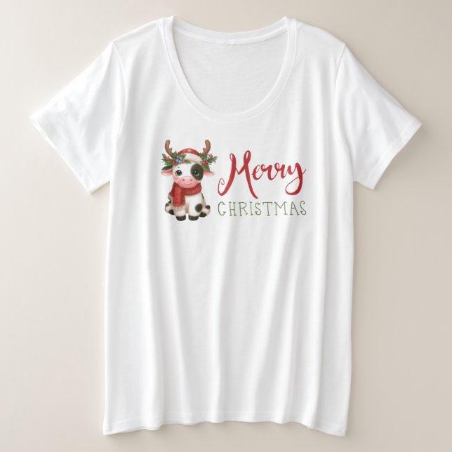 Camiseta Plus Size Vaca doce de Natal feliz (Frente do Design)