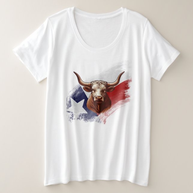 Camiseta Plus Size Vaca longhorn do Texas (Frente do Design)