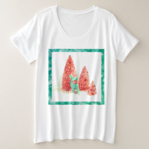 Camiseta Plus Size Veado de Natal com Quadro Aqua