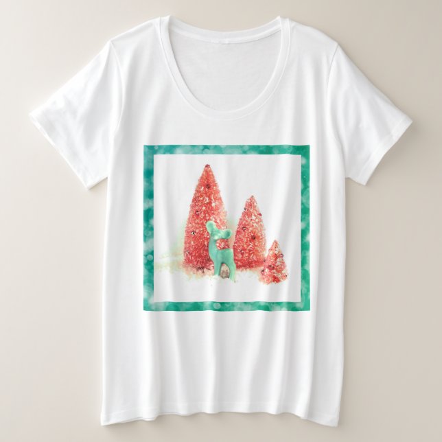 Camiseta Plus Size Veado de Natal com Quadro Aqua (Frente do Design)