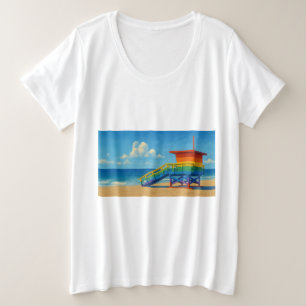 Camiseta Plus Size Venice Beach Rainbow Lifeguard Stand