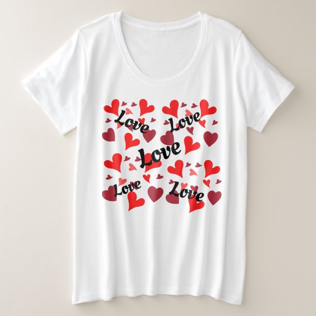 Camiseta Plus Size Vibrant red hearts background (Frente do Design)