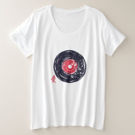 Camiseta Plus Size Vinil Record Retro Grunge Com Sakura Blossomo