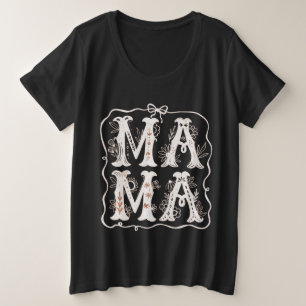 Camiseta Plus Size Vintage Floral MAMA Tipografia