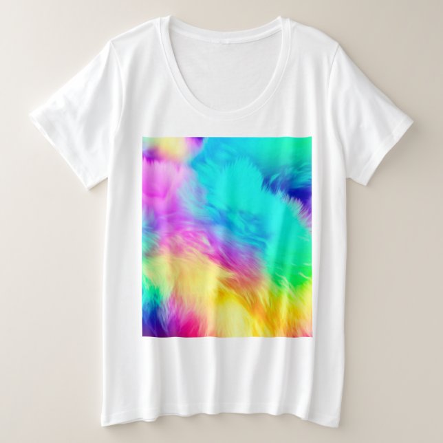 Camiseta Plus Size Vivid Rainbow Fluffy Fur Texture-75201 (Frente do Design)