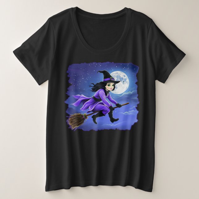 Camiseta Plus Size Voo de bruxas - Wicca Halloween 1 (Frente do Design)