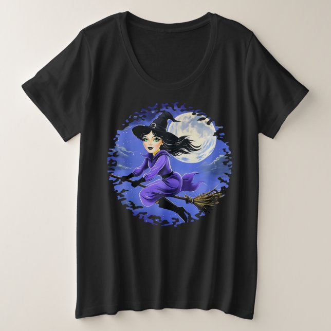 Camiseta Plus Size Voo de bruxas - Wicca Halloween 7 (Frente do Design)