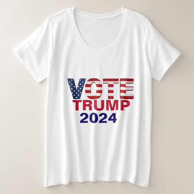 Camiseta Plus Size Vote TRUMP 2024 Plus Tamanho T-Shirt (Frente do Design)