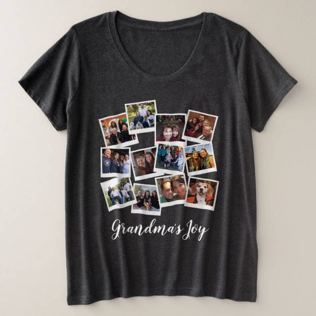 Camiseta Plus Size Vovó: Joy Photo Frame Collage Modern Trendy (Frente do Design)