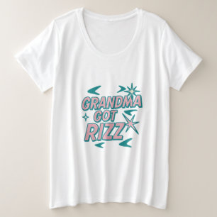 Camiseta Plus Size Vovó Tem Rizz — Pop Teal‑Rosa Atômico