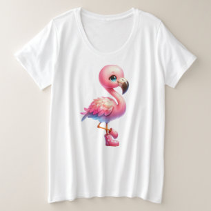 Camiseta Plus Size Watercolor Flamingo Cartoon Clipart