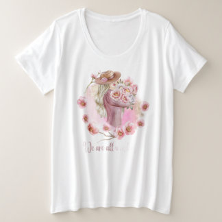 Camiseta Plus Size "We Are All Wonderful" Inspirational Floral Girl T
