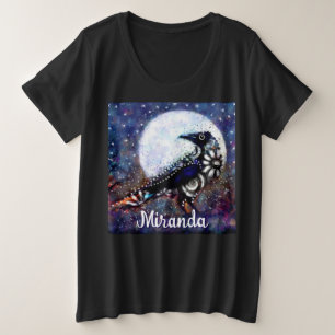 Camiseta Plus Size Whimsical Raven Moon Floral Abstrato Personalizado