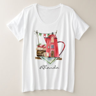 Camiseta Plus Size Whimsical Watercolor Tea Kettle House