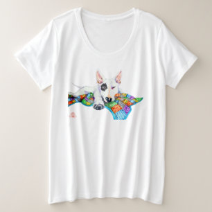 Camiseta Plus Size White Bullterrier sobre Patchwork - Arte