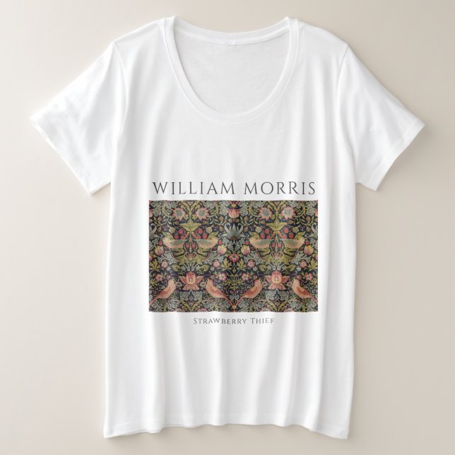 Camiseta Plus Size William Morris Strawberry Thief Mulheres (Frente do Design)