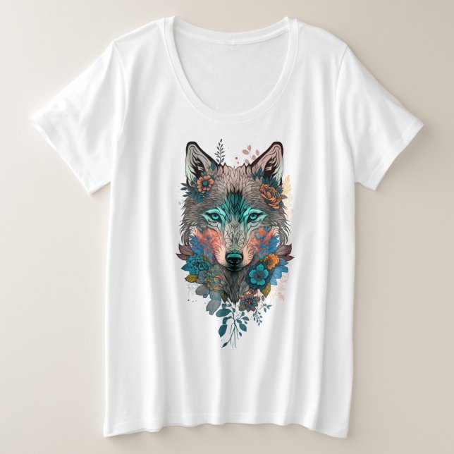 CAMISETA PLUS SIZE WOLF IN FLOWER (Frente do Design)