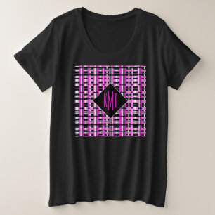 Camiseta Plus Size Xadrez rosa monograma